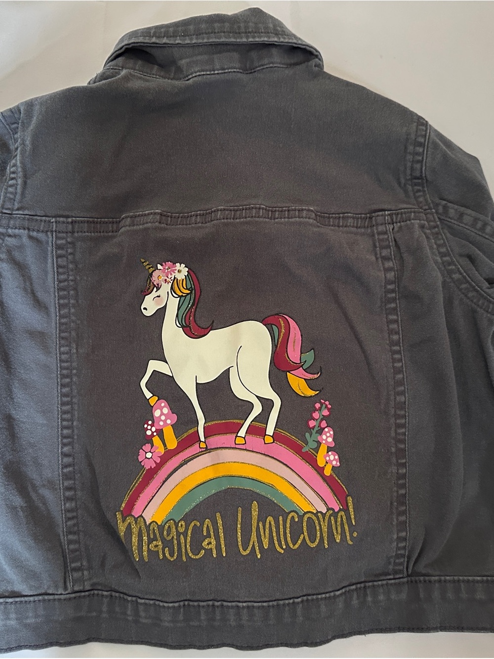 Kids Unicorn Graphic Jean Jacket - Charcoal